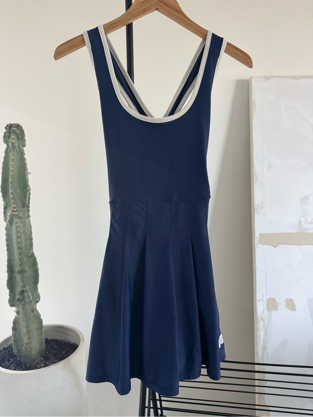 Navy White-Trim Athletic pleated Dress